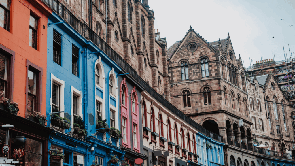 Colourful houses of Edinburgh's old town.