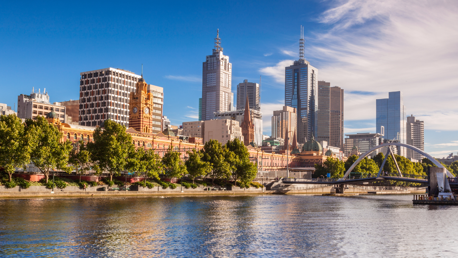 Melbourne from Southbank on a sunny day. 