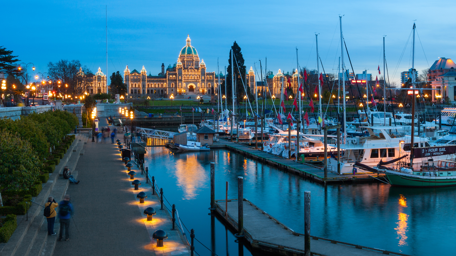Evening view of downtown Victoria, Canada.